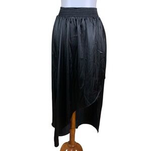 Bishop Young Black Asymmetrical Smocked Waist Midi Skirt S